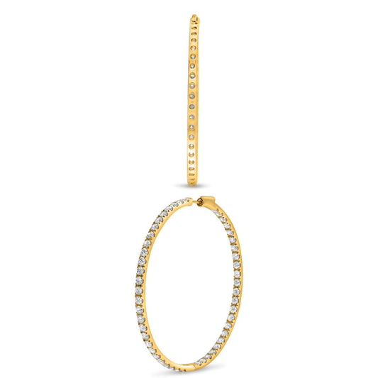 Yellow Gold 2 Inch 7 carat Diamond Hoop Earrings — view 1