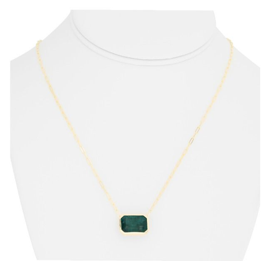 Yellow Gold Paper Clip Bezel Emerald Necklace — view 2