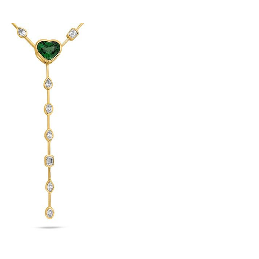 Yellow Gold 3.17ct Heart Tsavorite Lariat Necklace — view 2