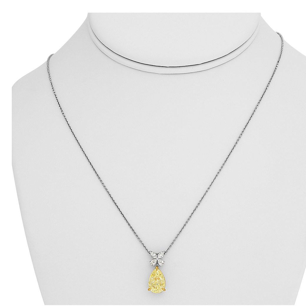Pear Shape Fancy Yellow Diamond Necklace — view 3