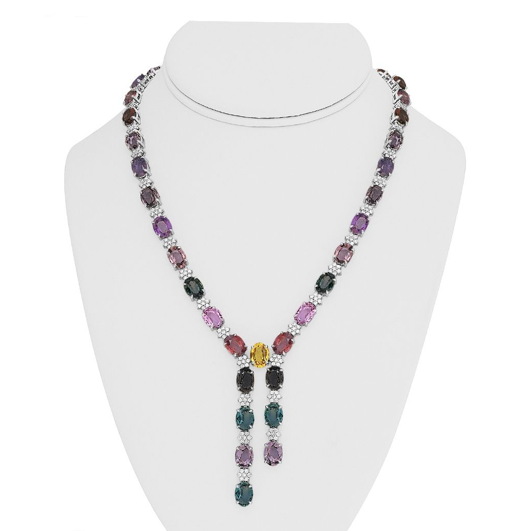 Oval Multi Colored Sapphire Necklace — view 3