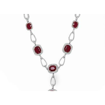 Elegant Double-Halo Oval Ruby Necklace in 18K Gold, GIA Certified — view 1