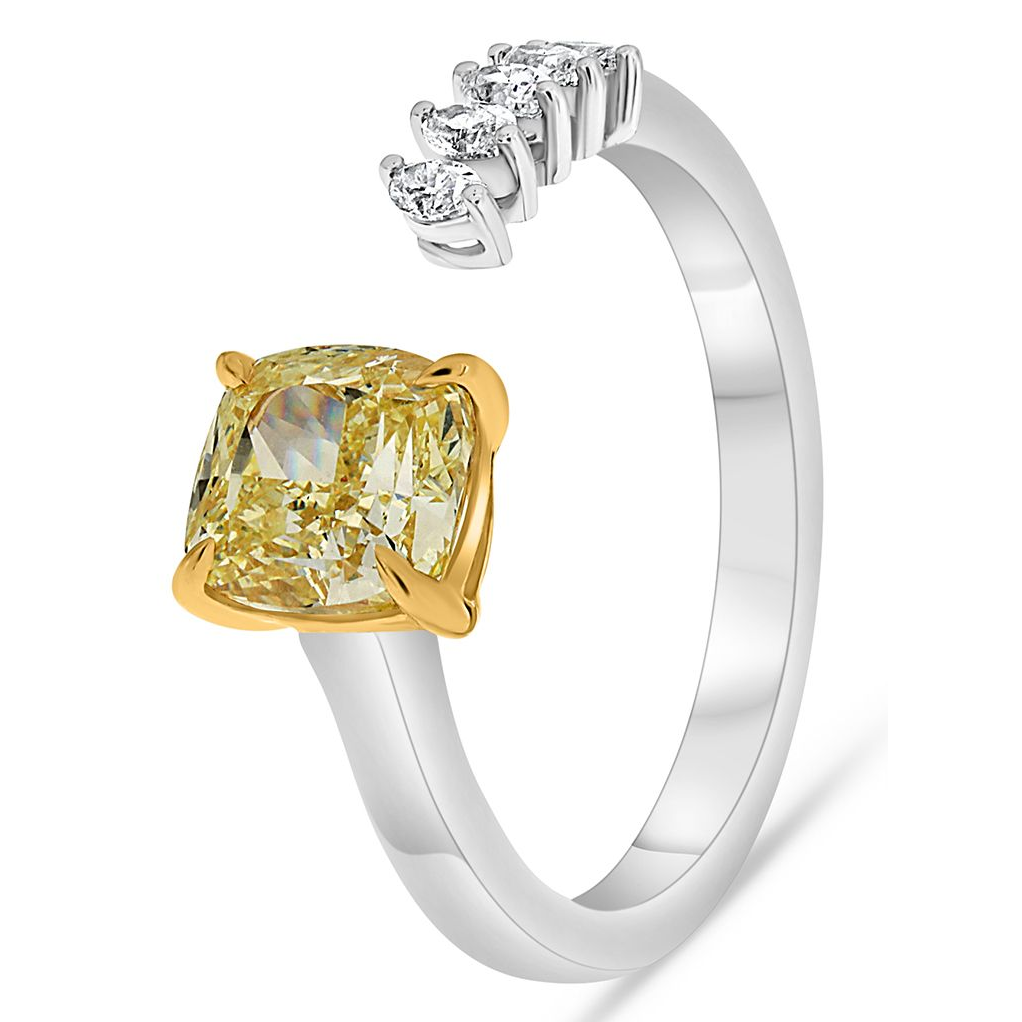 Cushion Fancy Yellow Diamond Ring — view 3