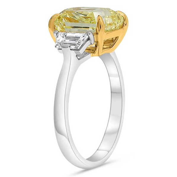 5.02ct Radiant Cut Yellow Diamond Three Stone Ring — view 3