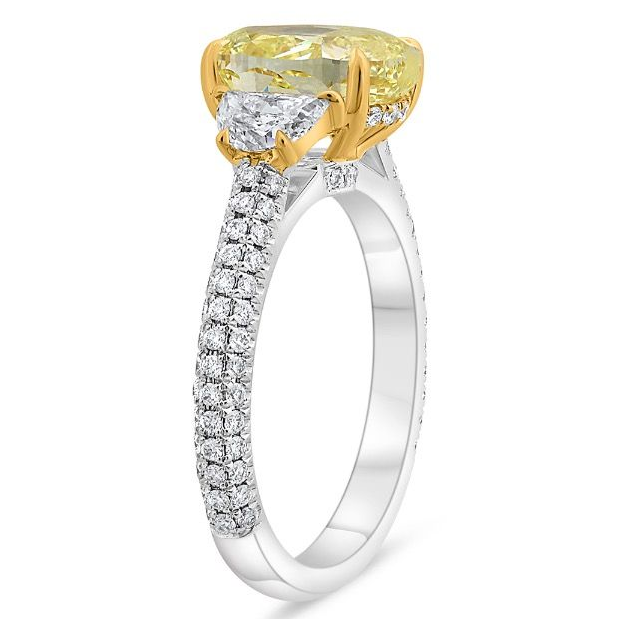 3.01 Three Stone Yellow Oval Diamond Ring — view 3