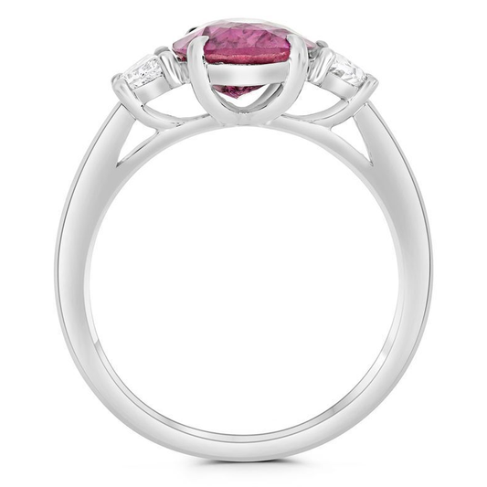 Platinum Pink Sapphire Ring with White Diamonds — view 2