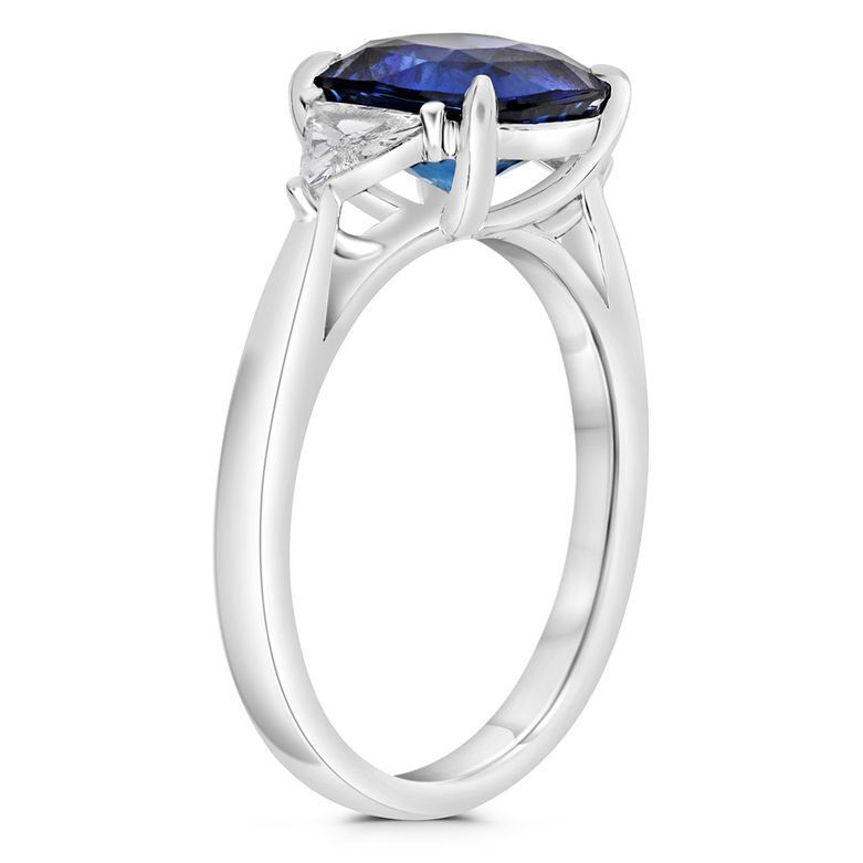 Platinum Three Stone Sapphire Ring — view 3