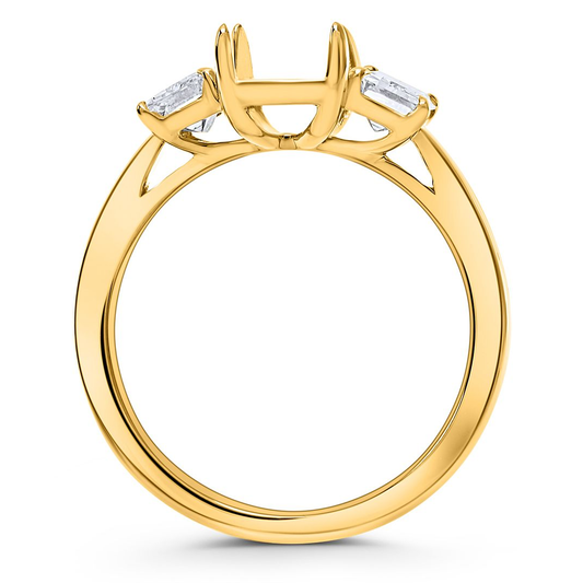 18K Yellow Gold 3-Stone Semi Mount — view 2