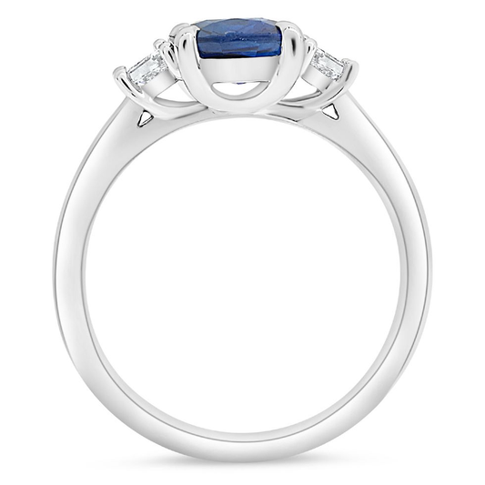 Three Stone Ring With Sapphire and Trapazoid Diamonds — view 2