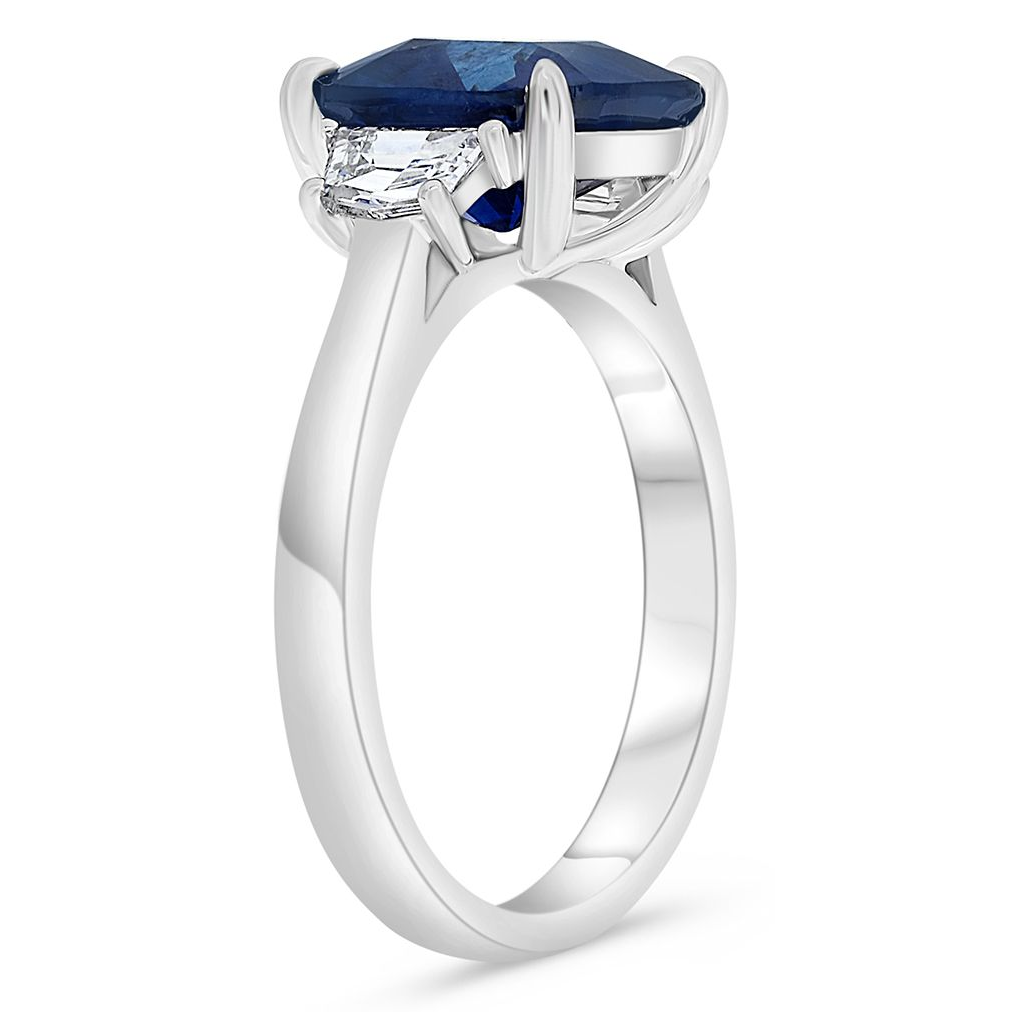 Platinum Three Stone 4.12ct Sapphire Ring — view 6
