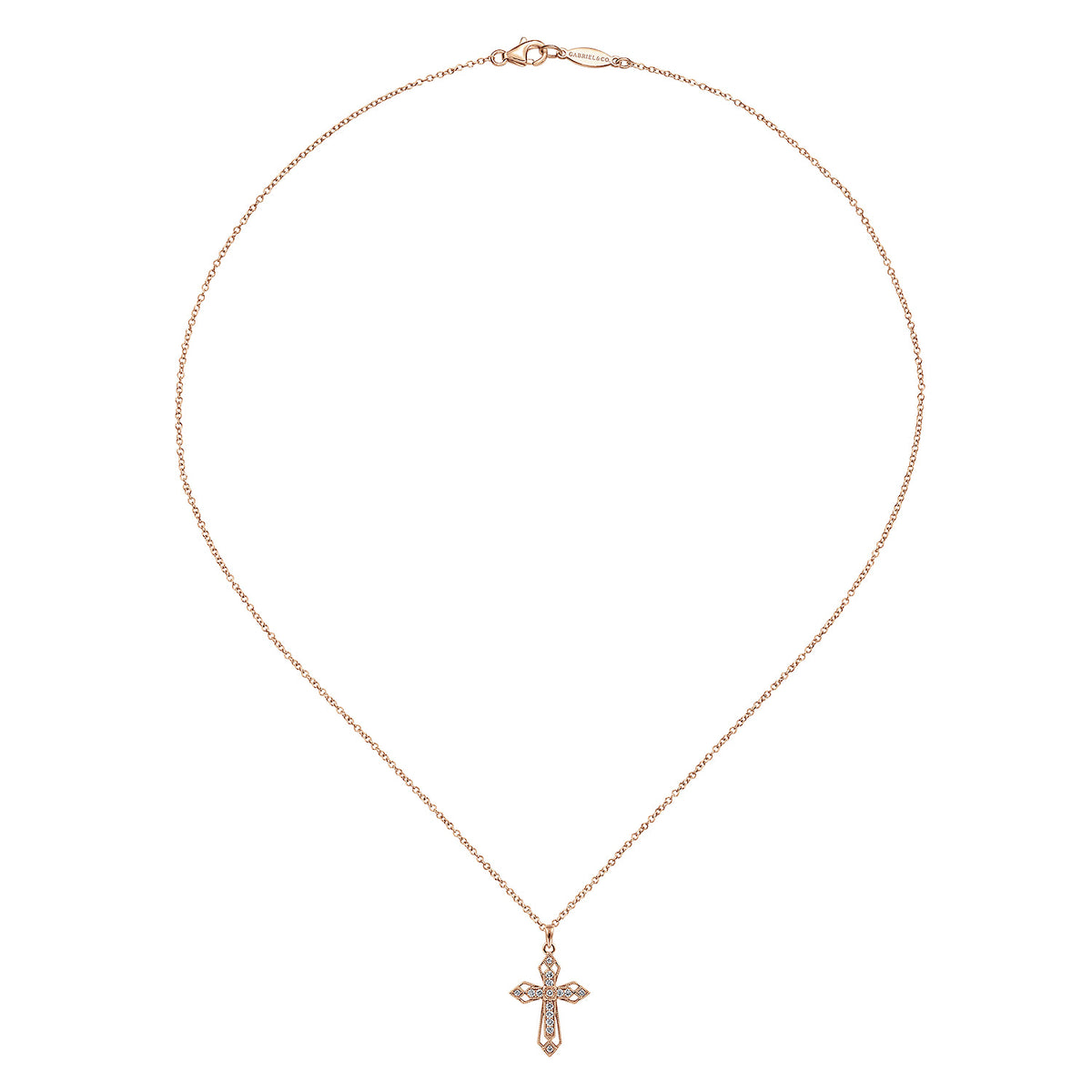 14K Rose Gold Openwork Diamond Cross Necklace — Gabriel & Co. NK2216K45JJ