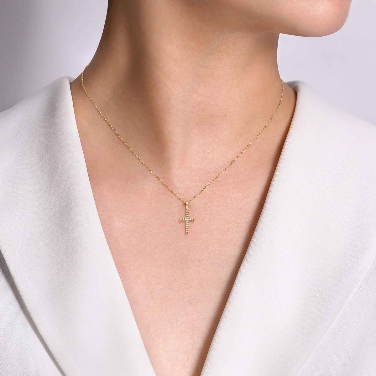 14k Yellow Gold Classic Diamond Cross Necklace — Gabriel & Co. NK2237Y45JJ