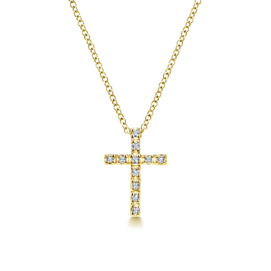 18 inch 14K Yellow Gold Diamond Cross Pendant Necklace — Gabriel & Co. NK2658Y45JJ