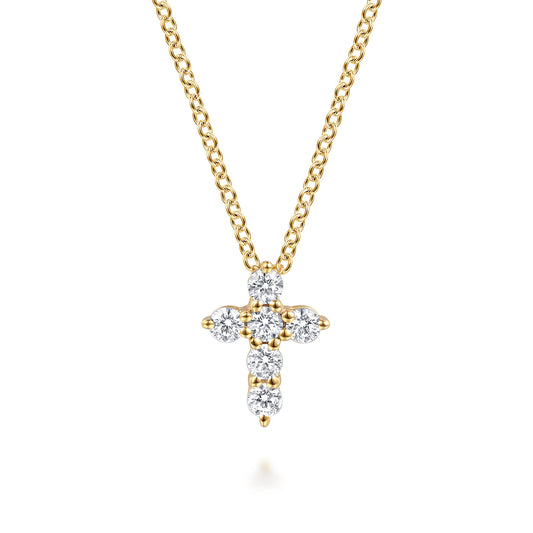 18 inch 14K Yellow Gold Diamond Cross Pendant Necklace — Gabriel & Co. NK2664Y45JJ