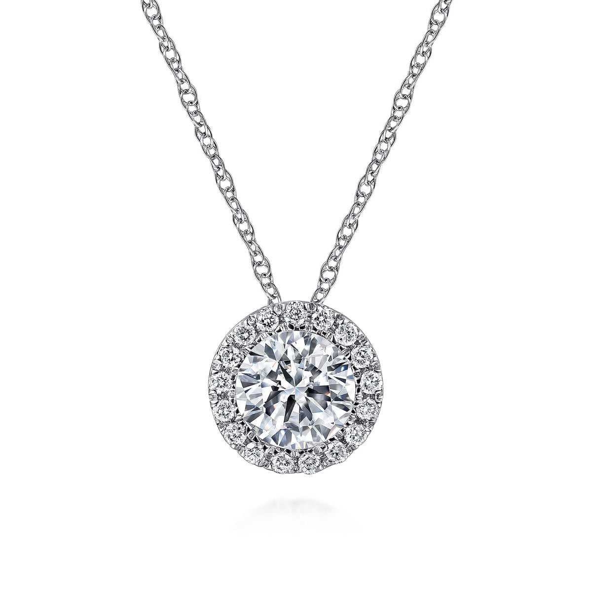 14K White Gold Diamond Halo Pendant Necklace — Gabriel & Co. NK2824W45JJ