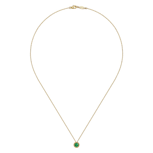 14K Yellow Gold Emerald and Diamond Halo Pendant Necklace — Gabriel & Co. NK2824Y45EA
