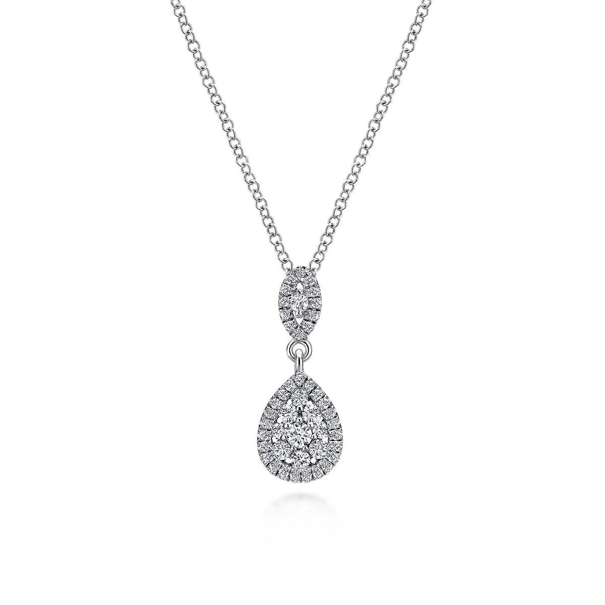 18 inch 14K White Gold Pavé Diamond Pear Shaped Double Pendant Necklace — Gabriel & Co. NK3838W45JJ