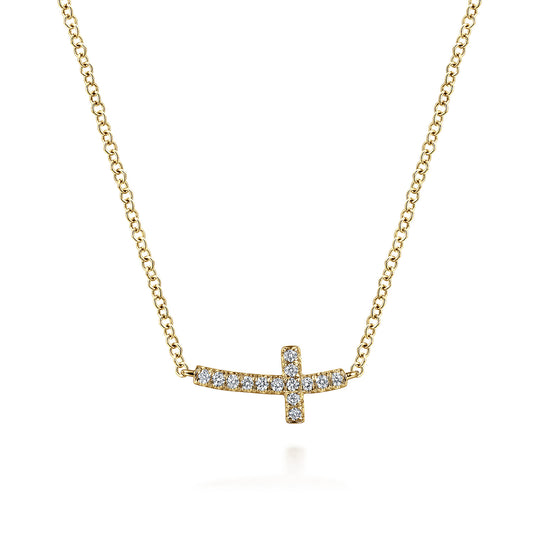 14K Yellow Gold Diamond Cross Necklace, 0.07ct — Gabriel & Co. NK4345Y45JJ