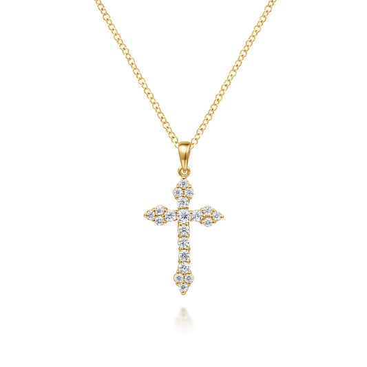 14K Yellow Gold Diamond Cross Pendant Necklace — Gabriel & Co. NK4811Y45JJ