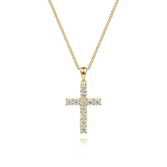 14K Yellow Gold Diamond Cross Pendant Necklace — Gabriel & Co. NK4813Y44JJ