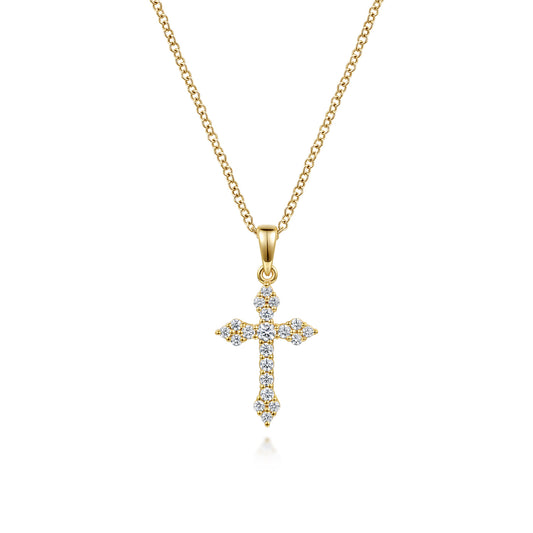 14K Yellow Gold Diamond Cross Pendant Necklace — Gabriel & Co. NK4999Y45JJ