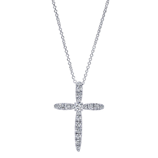 14K White Gold Diamond Cross Pendant Necklace — Gabriel & Co. NK5003W45JJ