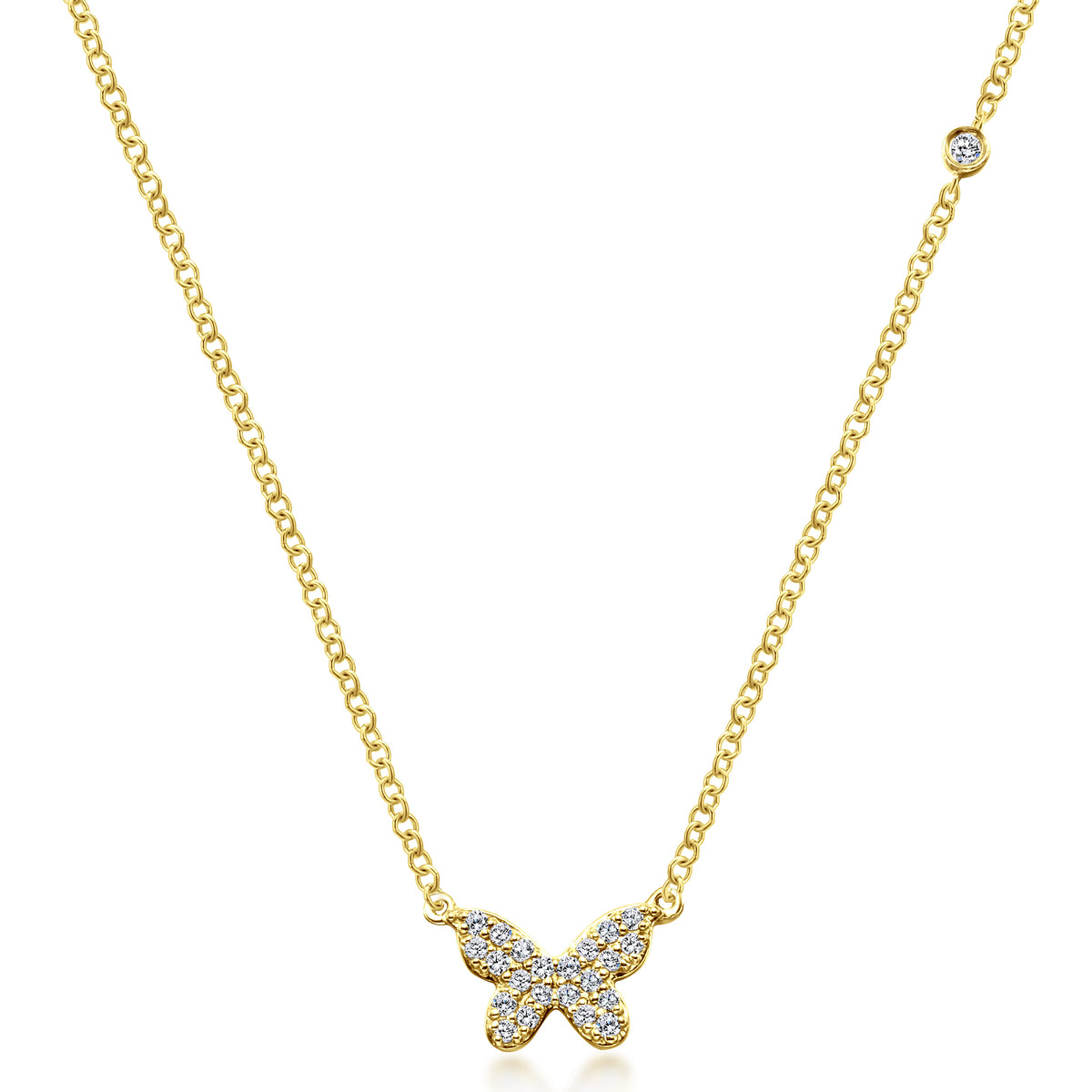 14K Yellow Gold Diamond Butterfly Pendant Necklace — Gabriel & Co. NK5201Y45JJ