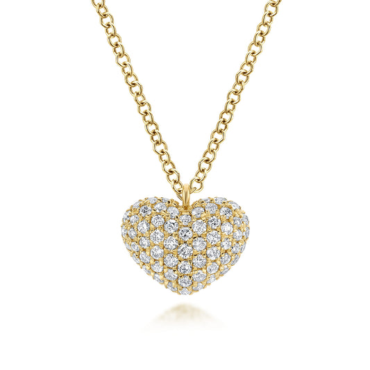 14K Yellow Gold Pave Diamond Encrusted Heart Necklace — Gabriel & Co. NK5562Y45JJ