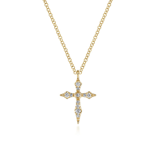 14K Yellow Gold Sculpted Diamond Cross Pendant Necklace — Gabriel & Co. NK5728Y45JJ