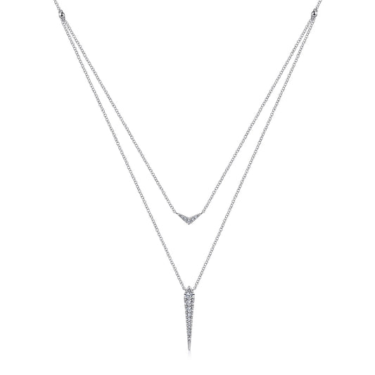 14K White Gold Layered Pave Diamond Bar and Spike Pendant Necklace — Gabriel & Co. NK6009W45JJ