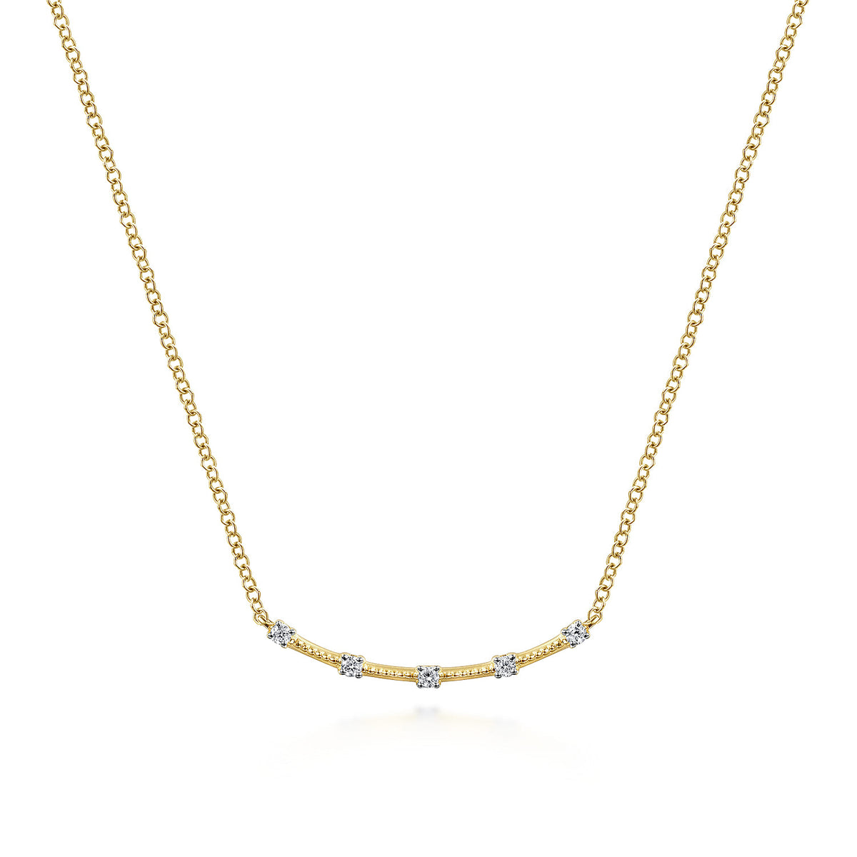 14K Yellow Gold Diamond Stations Bar Necklace — Gabriel & Co. NK6137Y45JJ