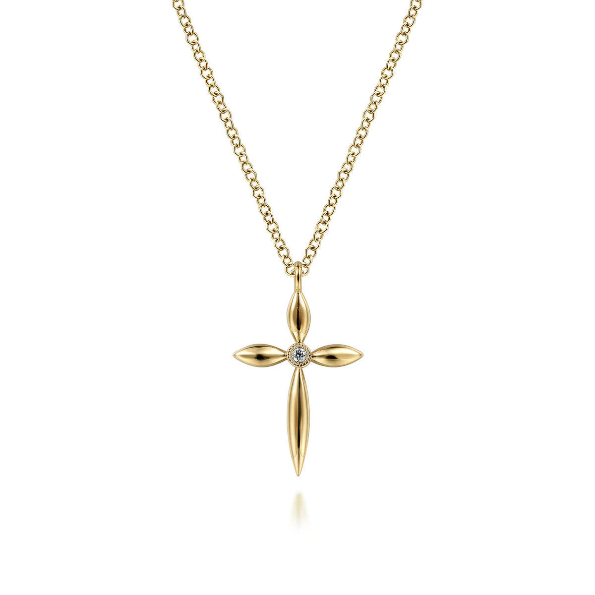 14K Yellow Gold Diamond Cross Pendant Necklace — Gabriel & Co. NK6408Y45JJ
