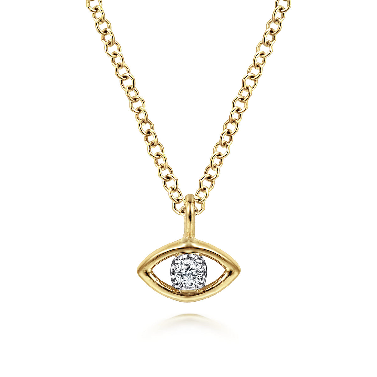 14K Yellow-White Gold Diamond Evil Eye Pendant Necklace — Gabriel & Co. NK6433M45JJ