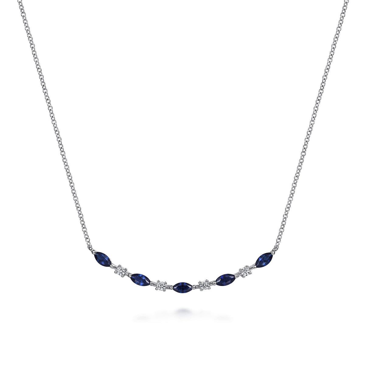 14K White Gold Diamond and Marquise Blue Sapphire Bar Necklace — Gabriel & Co. NK7253W45SA