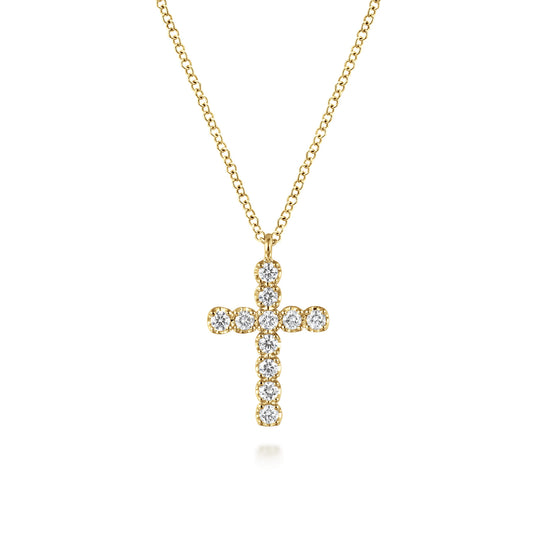 14K Yellow Gold Diamond Cross Pendant Necklace — Gabriel & Co. NK7298Y45JJ