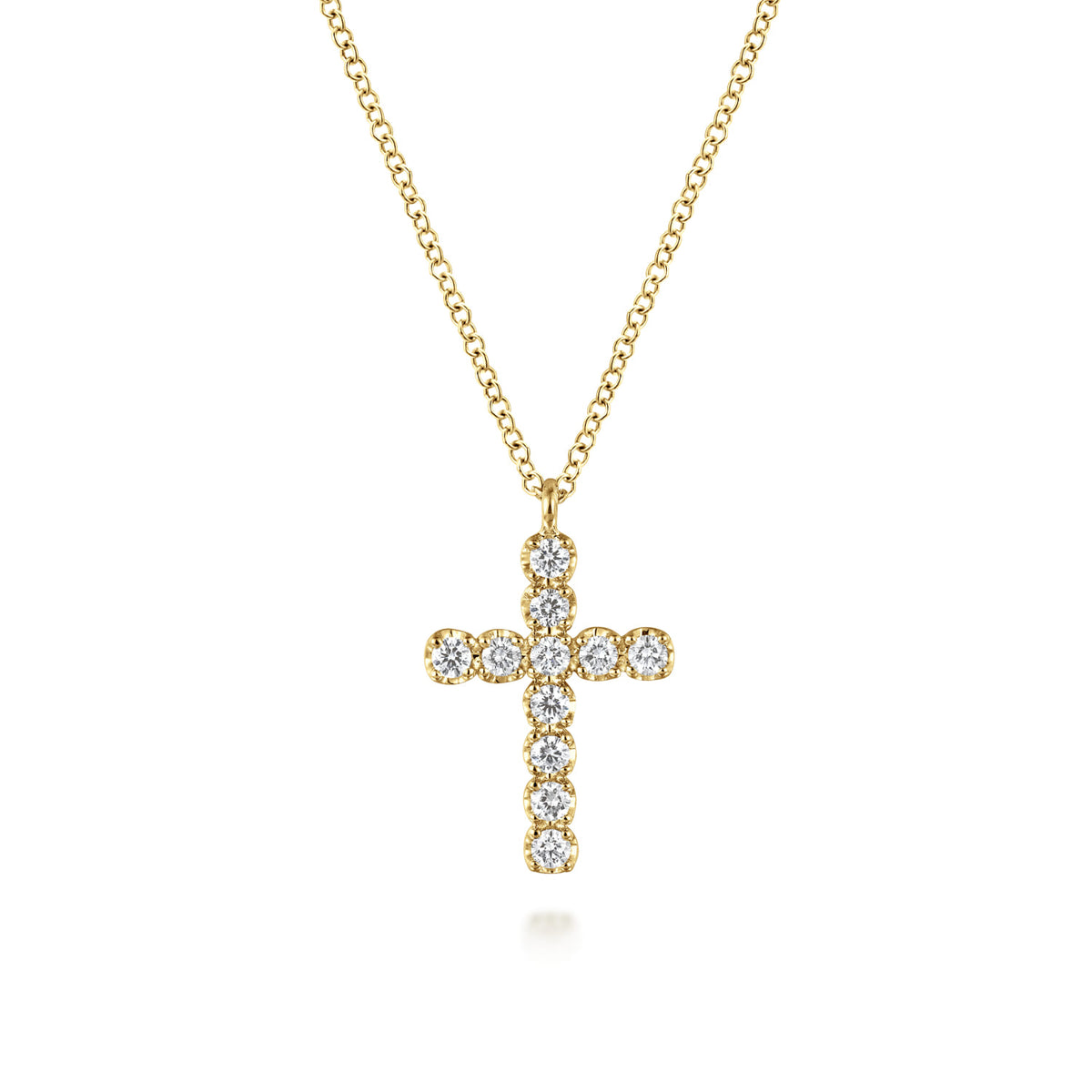 14K Yellow Gold Diamond Cross Pendant Necklace — Gabriel & Co. NK7298Y45JJ