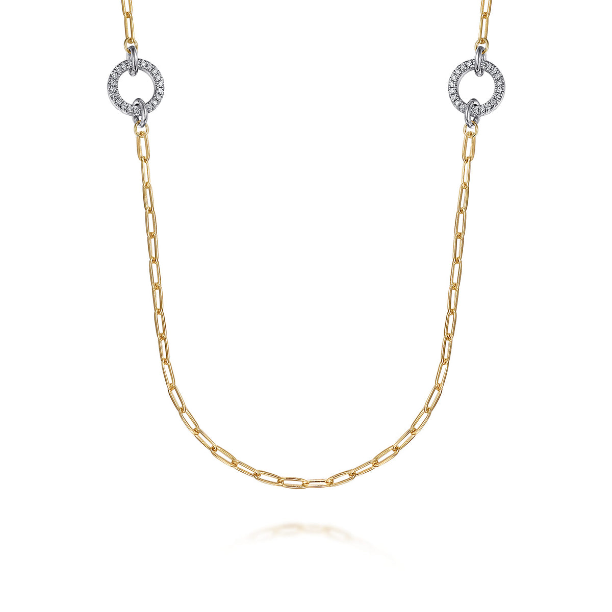 14K White and Yellow Gold Diamond Link Station Necklace — Gabriel & Co. NK7370-32M45JJ