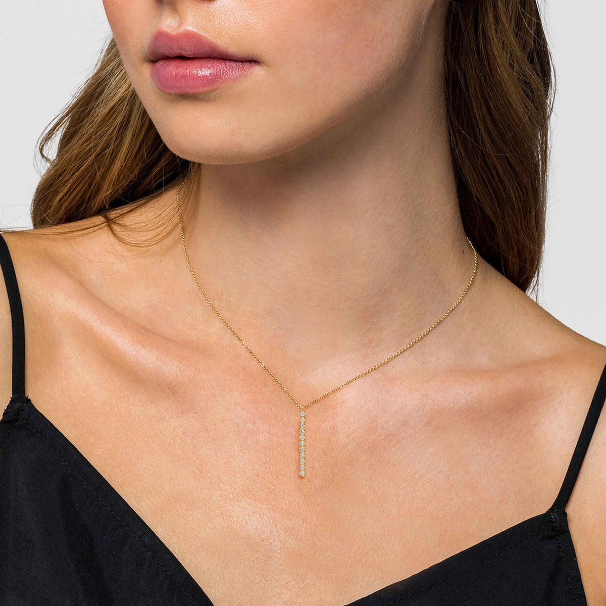 14K Yellow Gold Diamond Vertical Bar Y Pendant Necklace — Gabriel & Co. NK7593Y45JJ