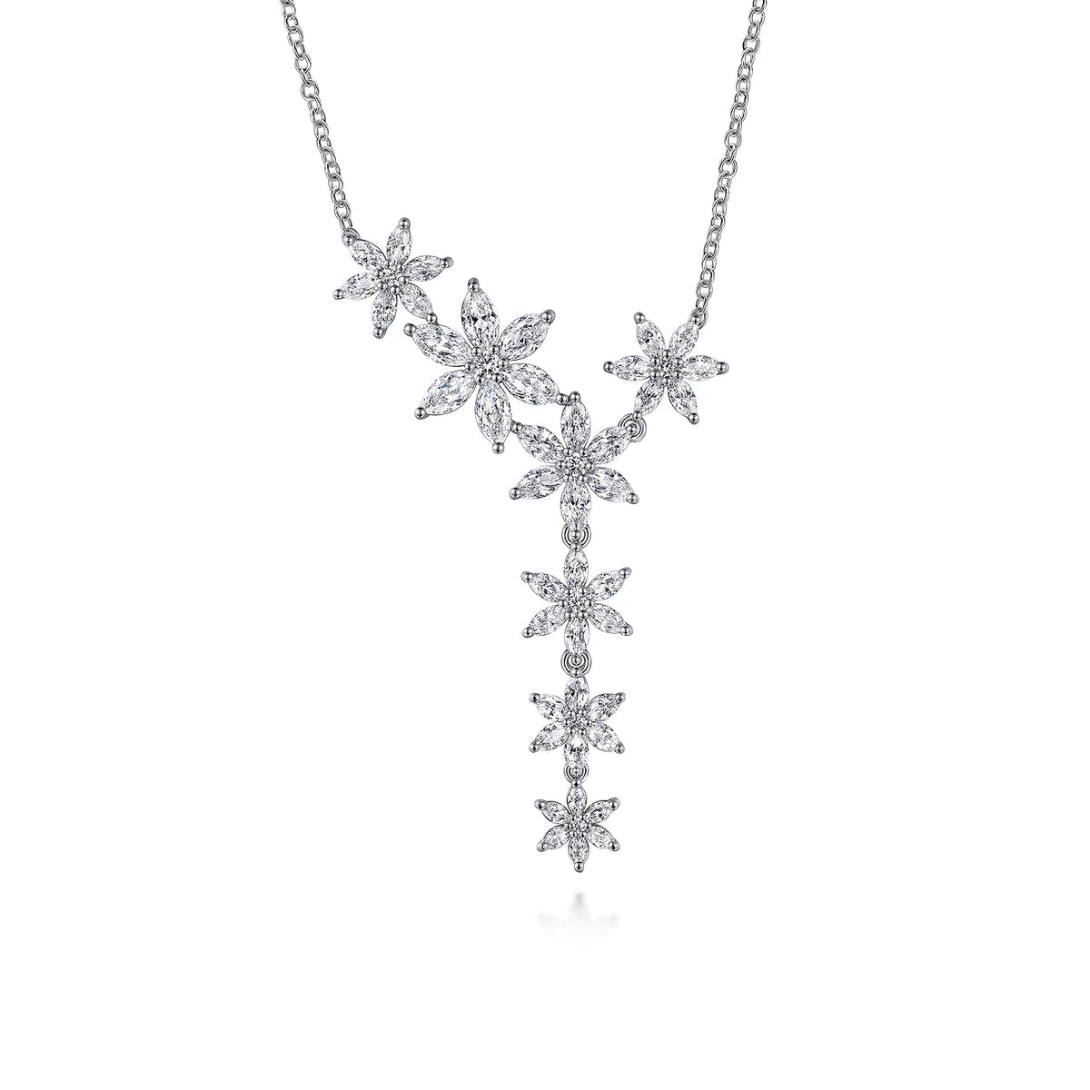 18K White Gold Diamond Floral Y Knots Necklace — Gabriel & Co. NK7614W84JJ