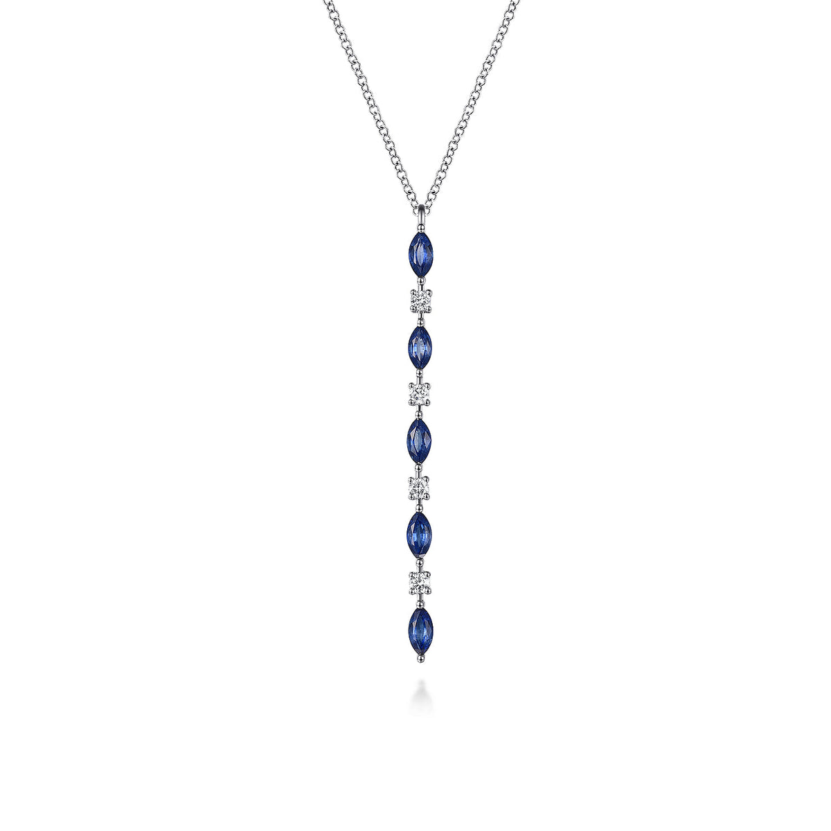 14K White Gold Diamonds and Marquise Blue Sapphire Vertical Bar Necklace — Gabriel & Co. NK7625W45SA