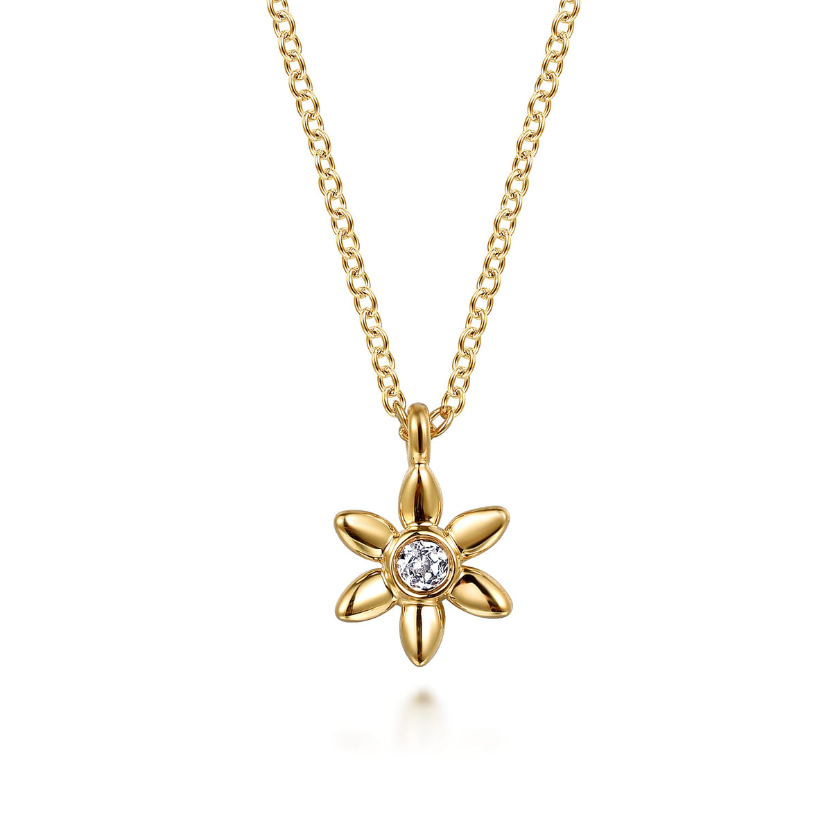 Pendant Necklace Floral 14K Yellow Gold White Sapphire — Gabriel & Co. NK7662Y4JWS
