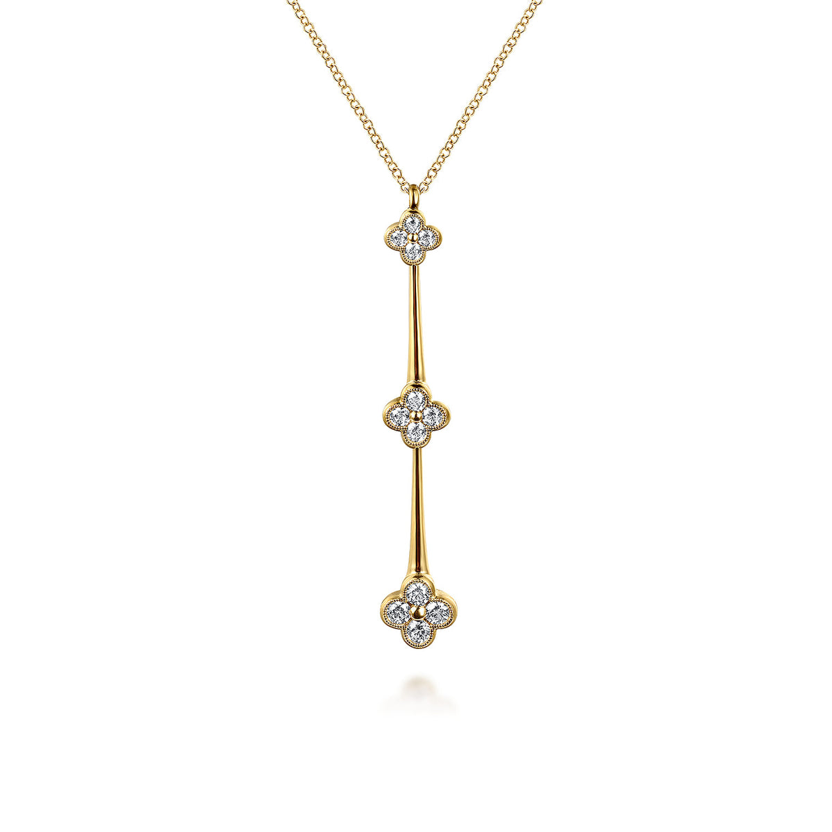 14K Yellow Gold Graduating Diamond Clover Vertical Bar Necklace — Gabriel & Co. NK7701Y45JJ