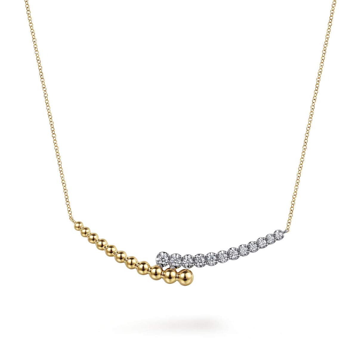 14K White & Yellow Gold Bujukan Diamond Bar Necklace — Gabriel & Co. NK7746M45JJ