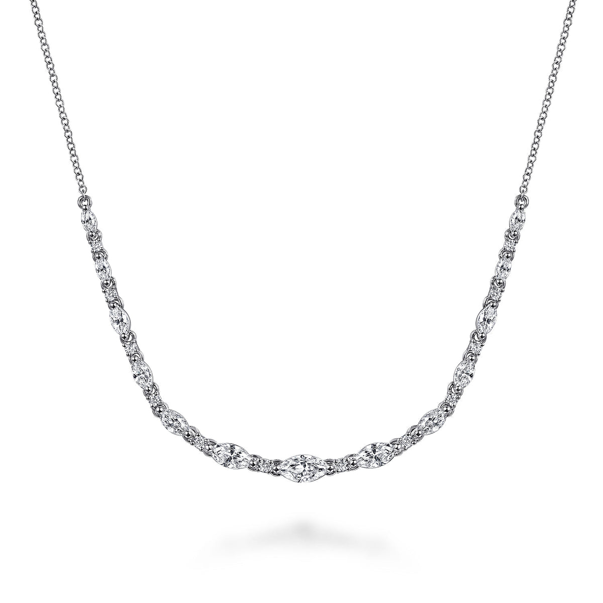 14K White Gold Graduating Marquise Diamond Bar Necklace — Gabriel & Co. NK7768W44JJ