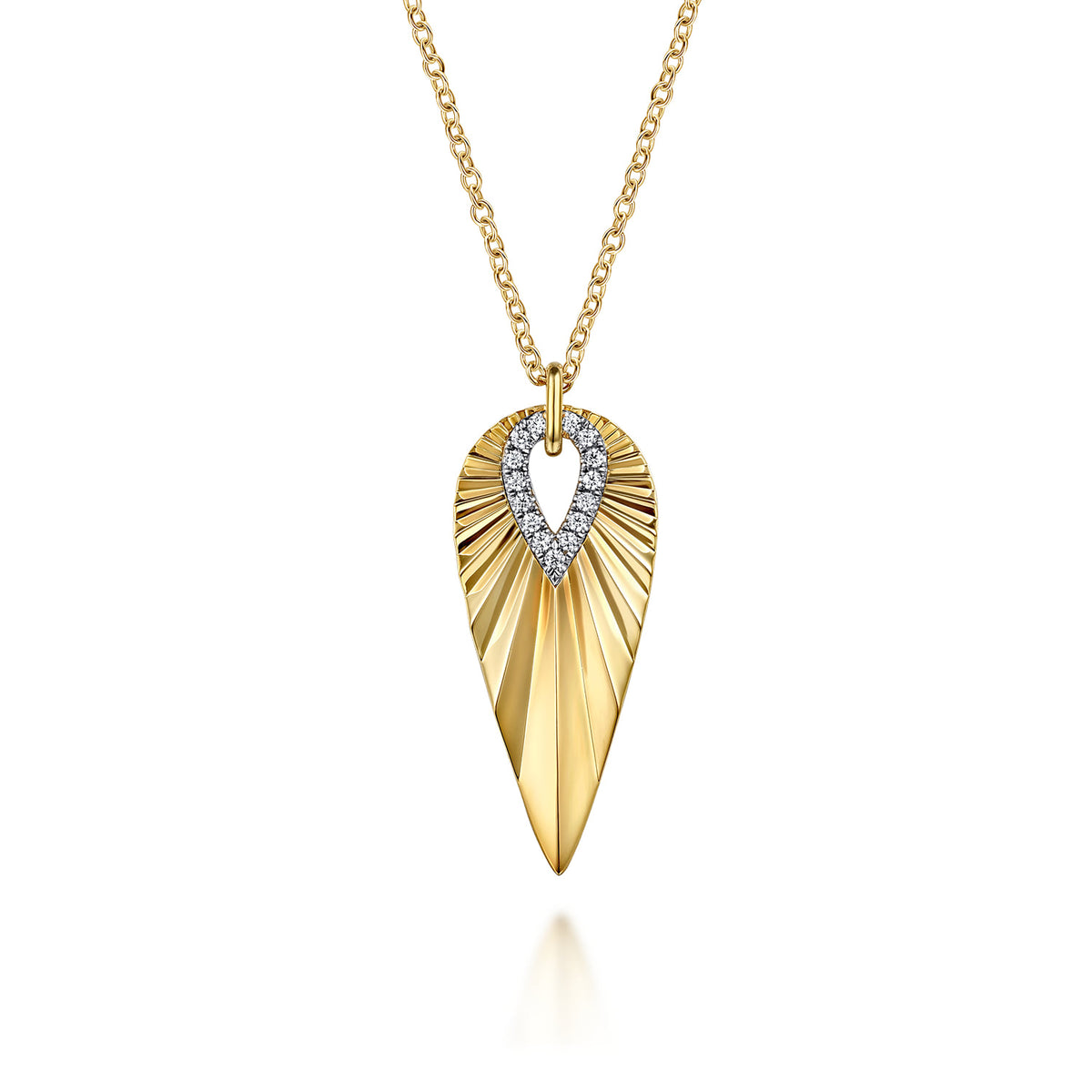 14K White & Yellow Gold Diamond and Diamond Cut Pendant Necklace — Gabriel & Co. NK7843M45JJ
