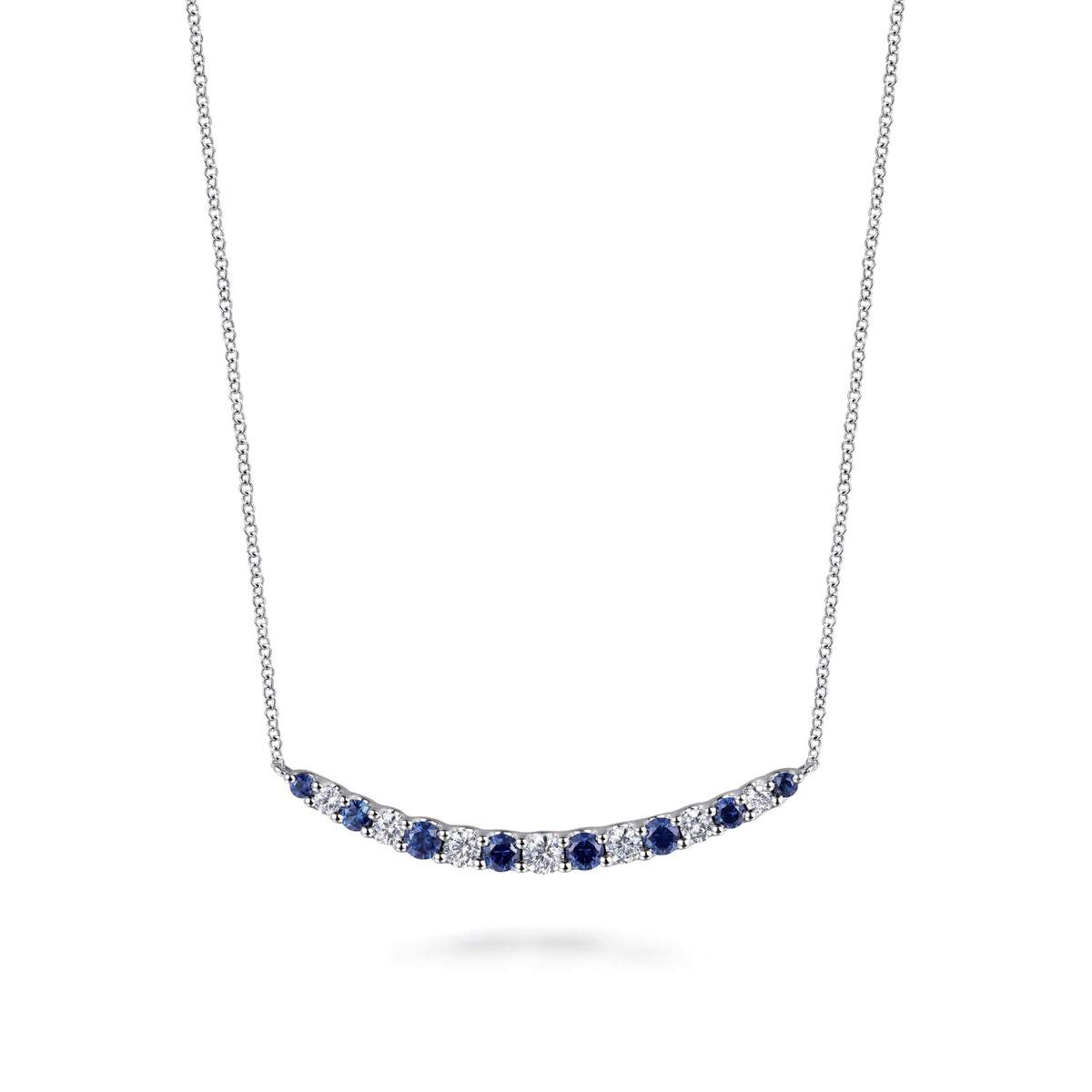 14K White Gold Diamond and Sapphire Bar Necklace — Gabriel & Co. NK7865W45SA