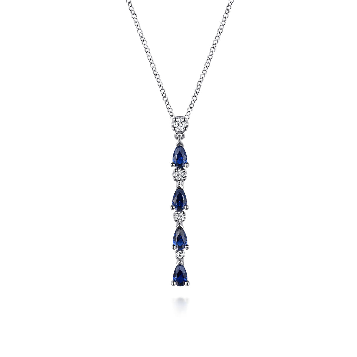 14K White Gold Diamond and Pear Sapphire Vertical Bar Necklace — Gabriel & Co. NK7877W45SA