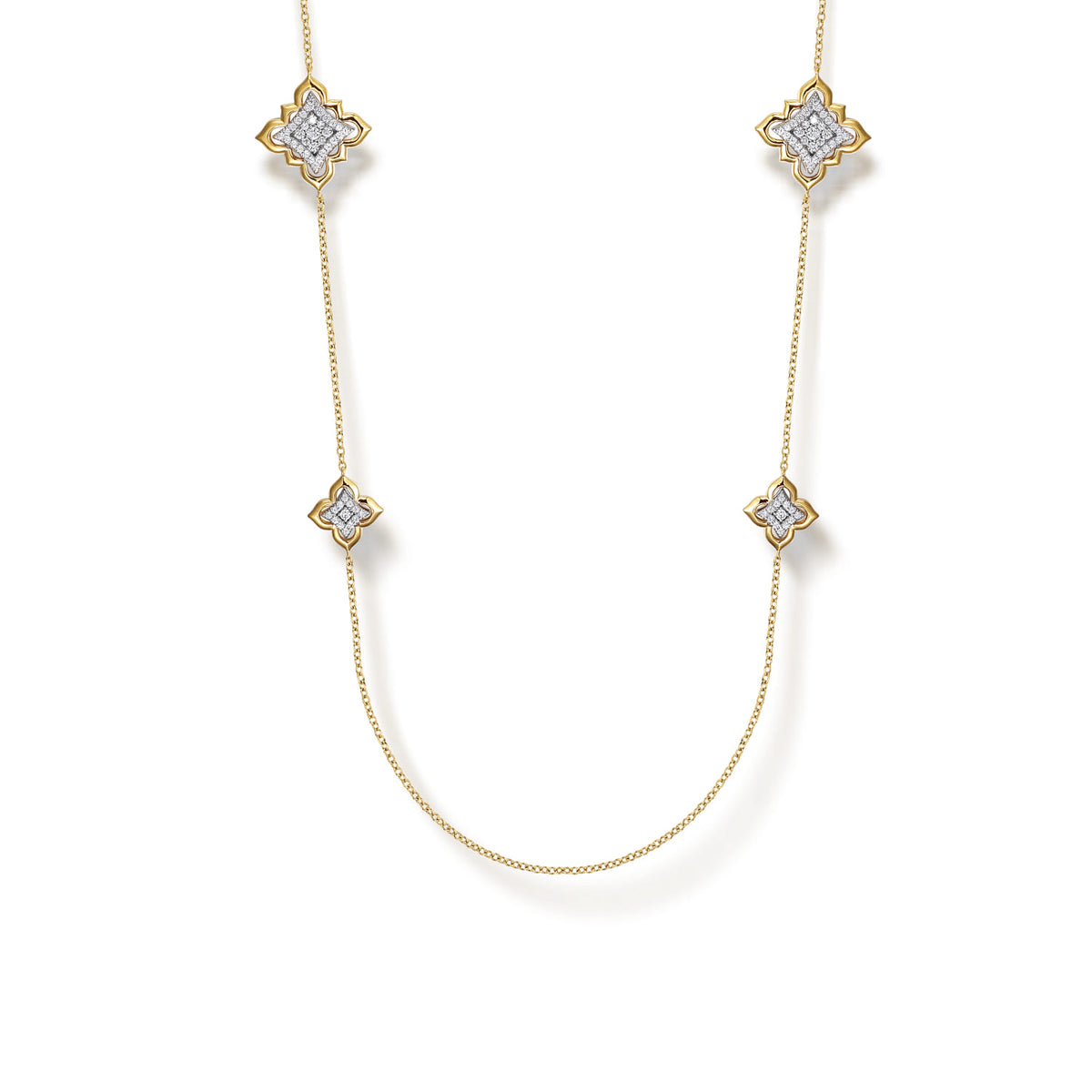 18K White & Yellow Gold Diamond Floral Station Necklace — Gabriel & Co. NK7891-32M84JJ