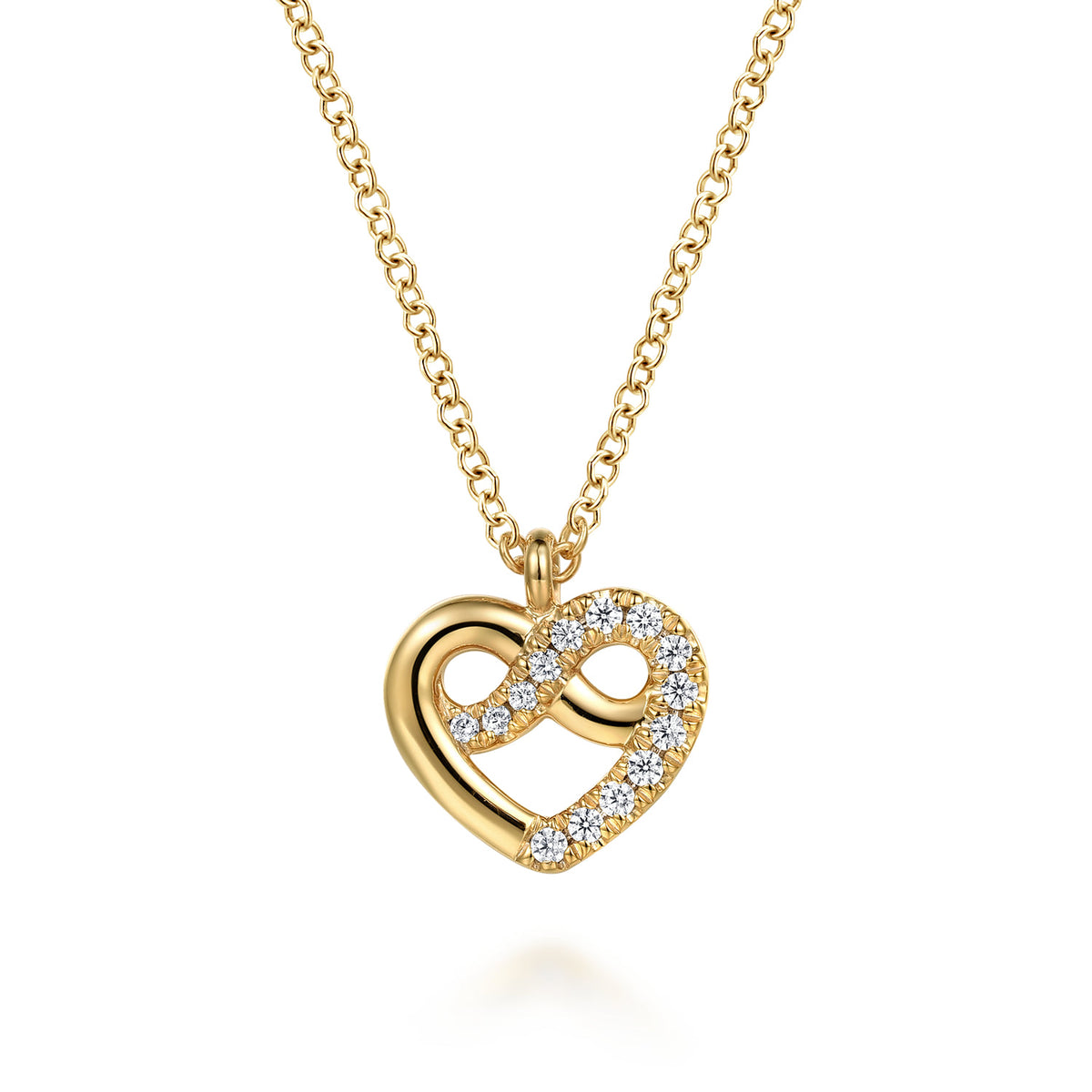 14K Yellow Gold Diamond Love Knot Heart Pendant Necklace — Gabriel & Co. NK7900Y45JJ