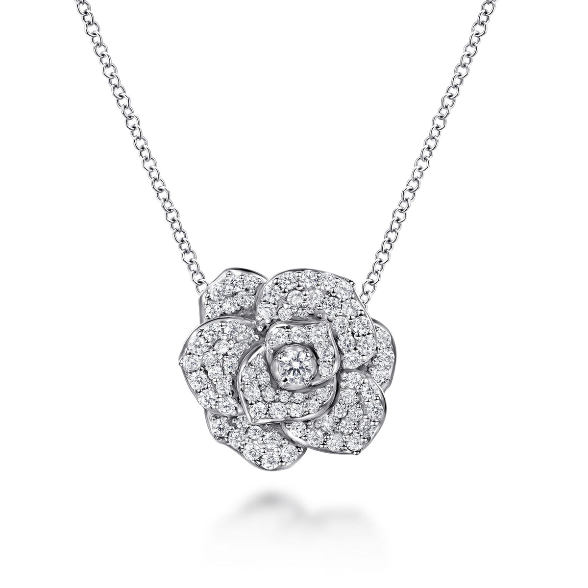 14K White Gold Diamond Floral Station Necklace — Gabriel & Co. NK7932W45JJ